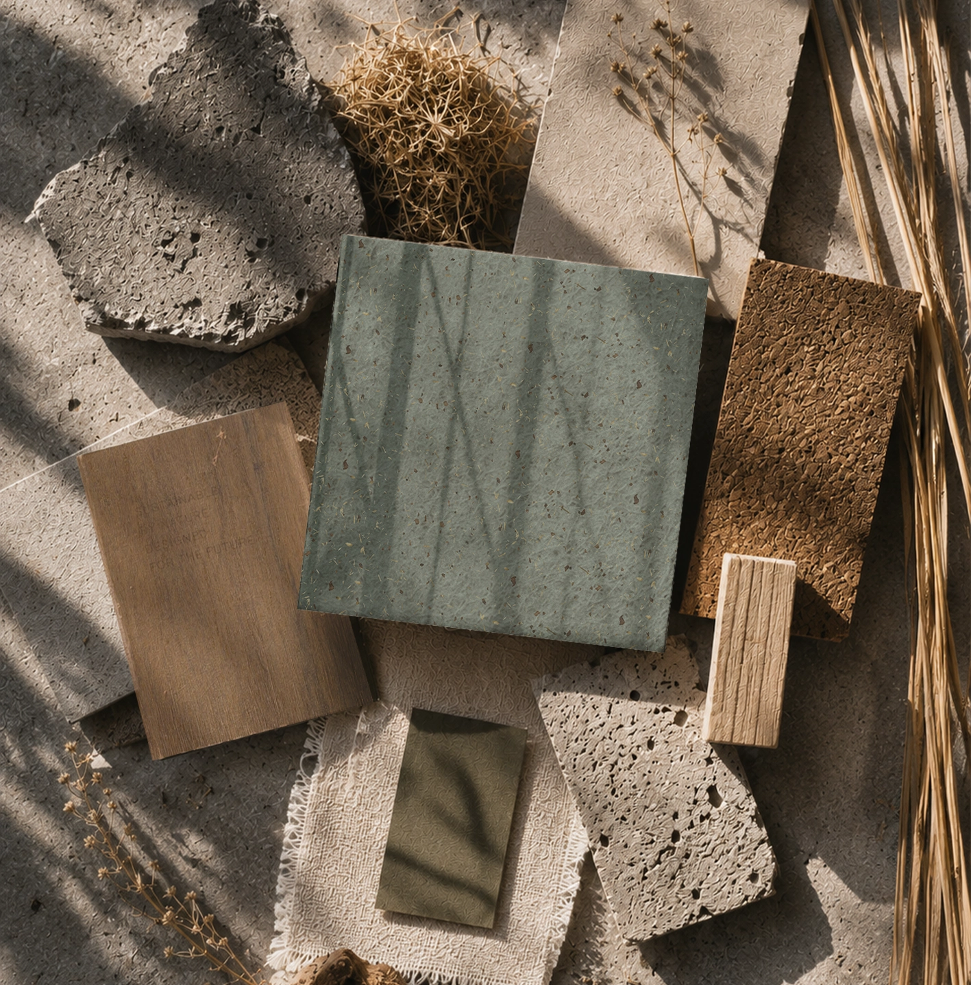 Moodboard met natuurlijke kleuren en materialen